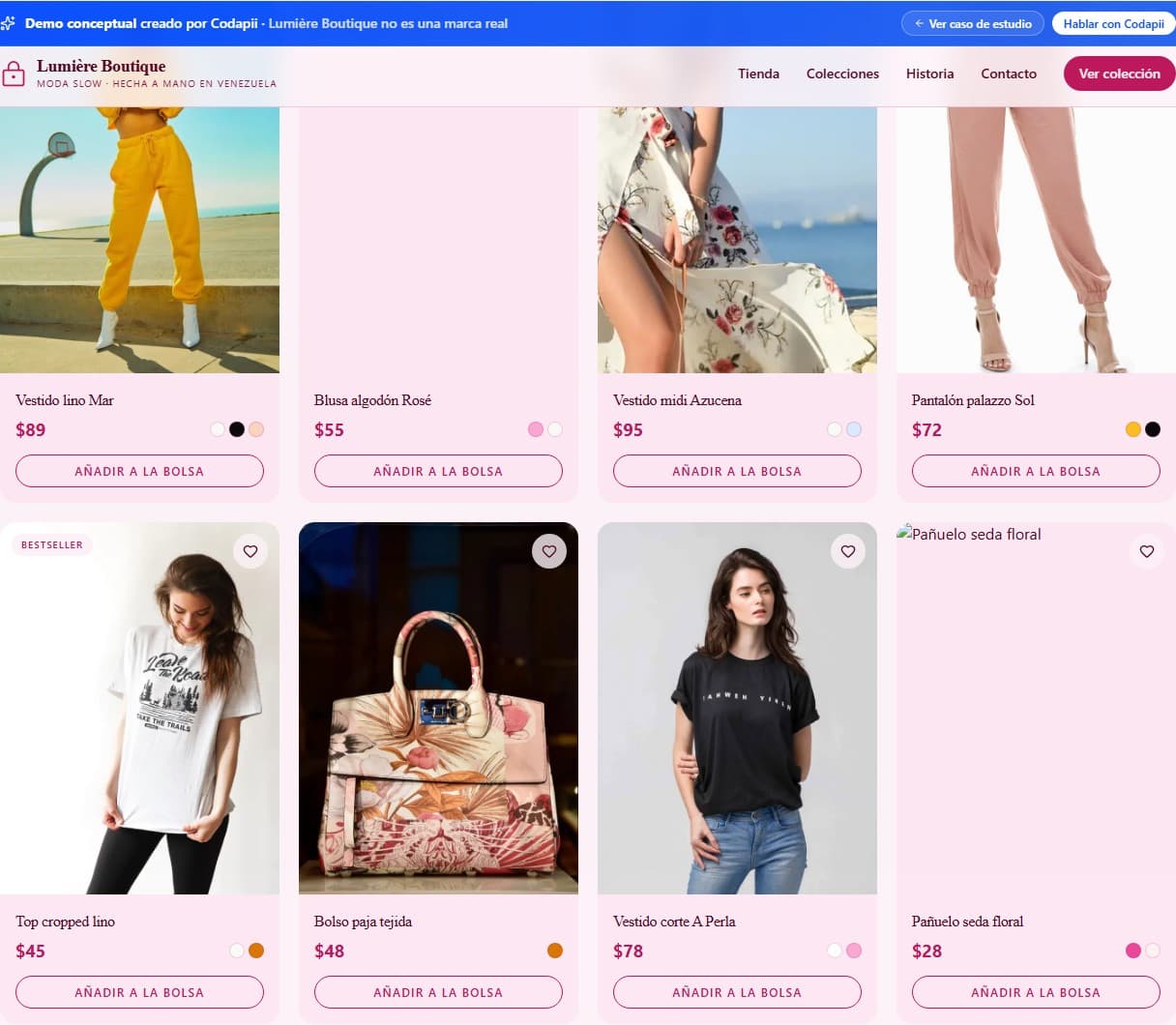 Screenshot del demo de Lumière Boutique — e-commerce de moda